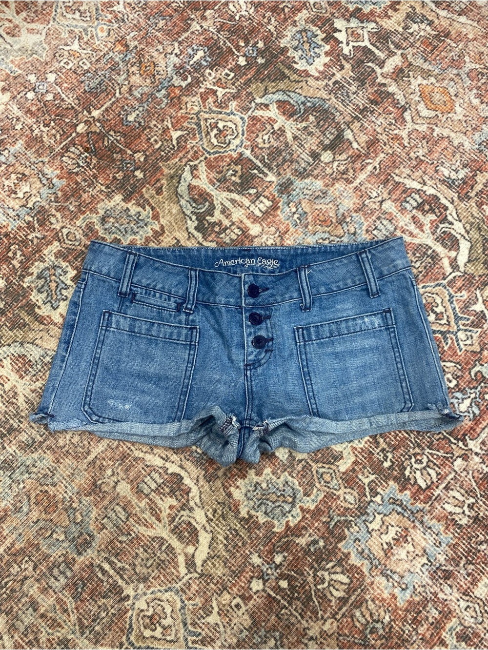 American Eagle Y2K low-rise button fly patch pocket sailor micro mini shorts 8